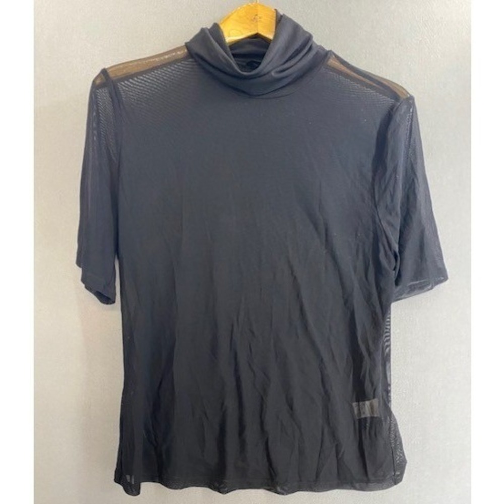 Black Sheer Mesh Turtleneck Short Sleeve‎ Top JIT6993067 Size 8